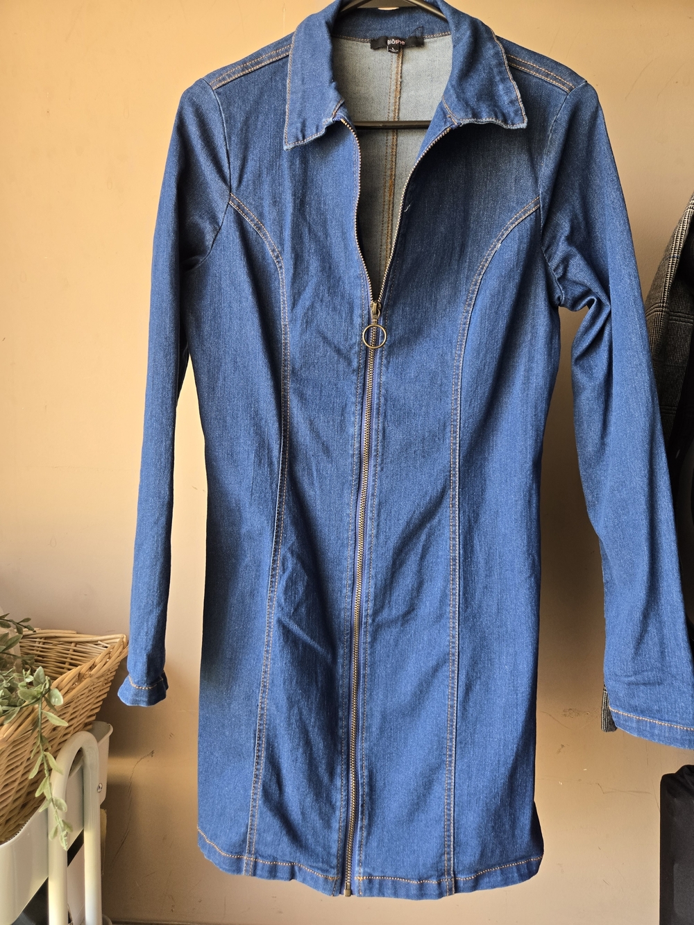 Denim Zip-Front Mid Dress - Blue